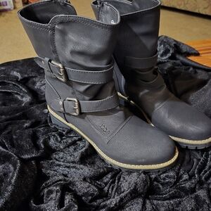 Women’s Black Buckle Strap Combat Boots